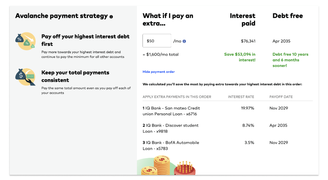 Avalanche Payment strategy